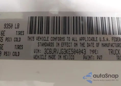 2019 Ram Promaster 3500 Cargo Van High Roof 159 Wb Ext from USA, damaged, VIN 3C6URVJG3KE504043